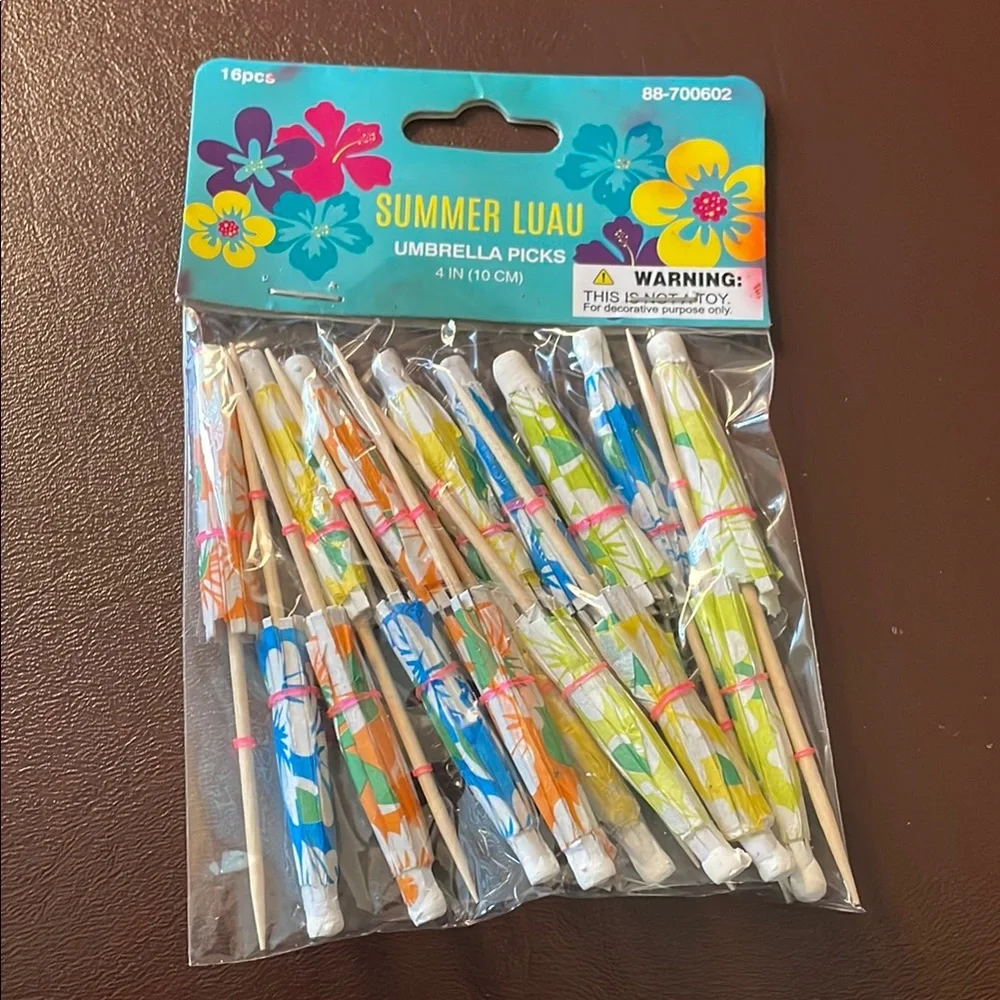16 Summer Luau Umbrella Picks - Multicolor